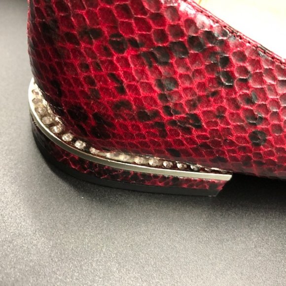 Zara  Burgundy Snakeskin Women's Flats with Rhinestones - Picture 9 of 15